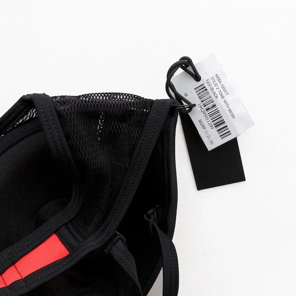 Kendall + Kylie Red and Black Bikini - Solid 2 Tone with Black Mesh‎ Sz Medium